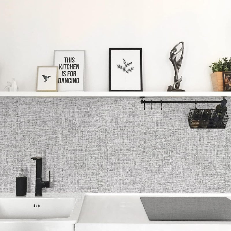 lenify Grey Grasscloth Peel and Stick Wallpaper 17.7inchx118.1inch Textured Wallpaper Peel and Stick Grasscloth Wall Paper Grey Contact Paper for Cabinets Self Adhesive Removable Faux Linen Vinyl - Image 3